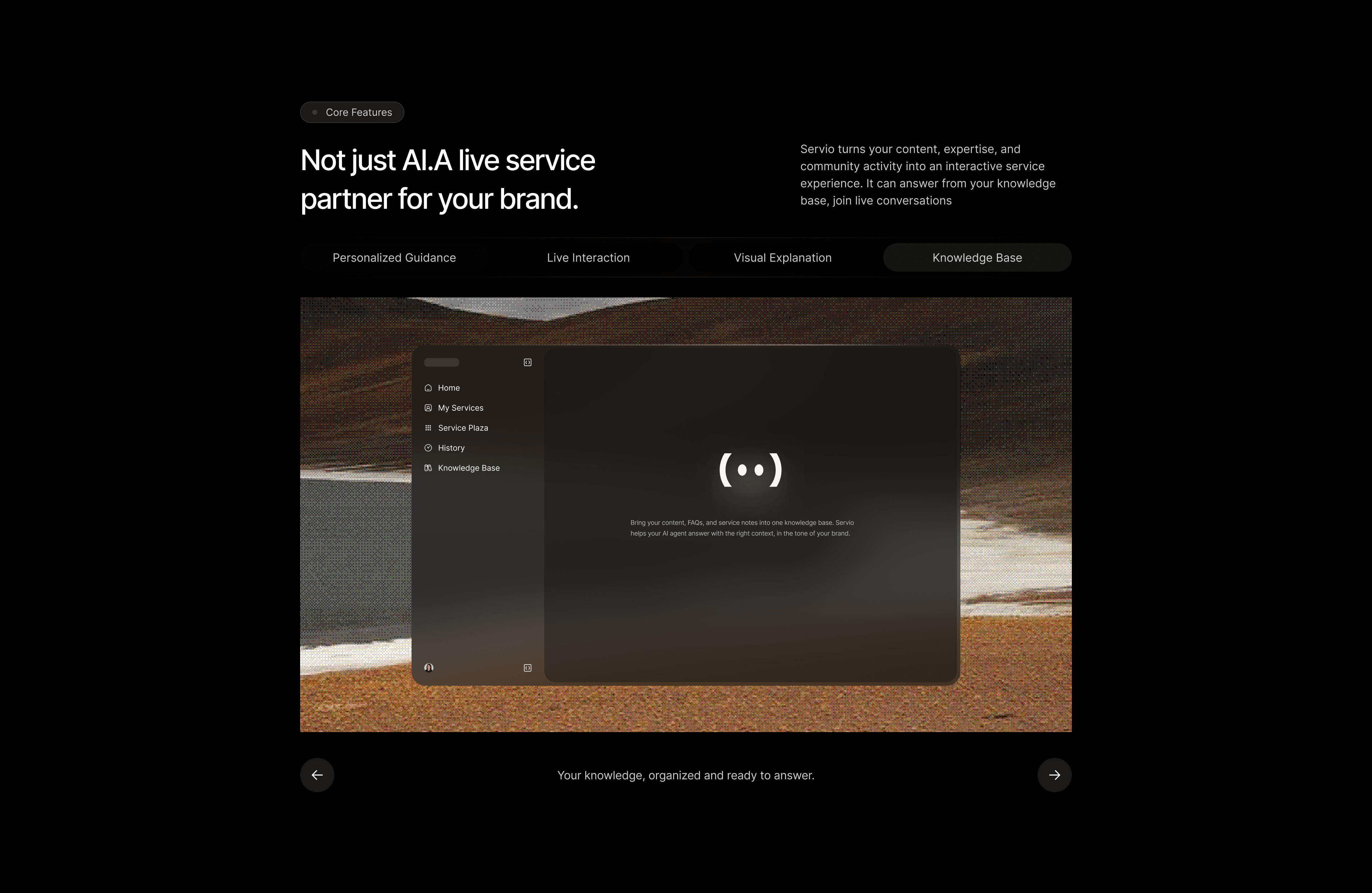 SERVIO website core feature showcase