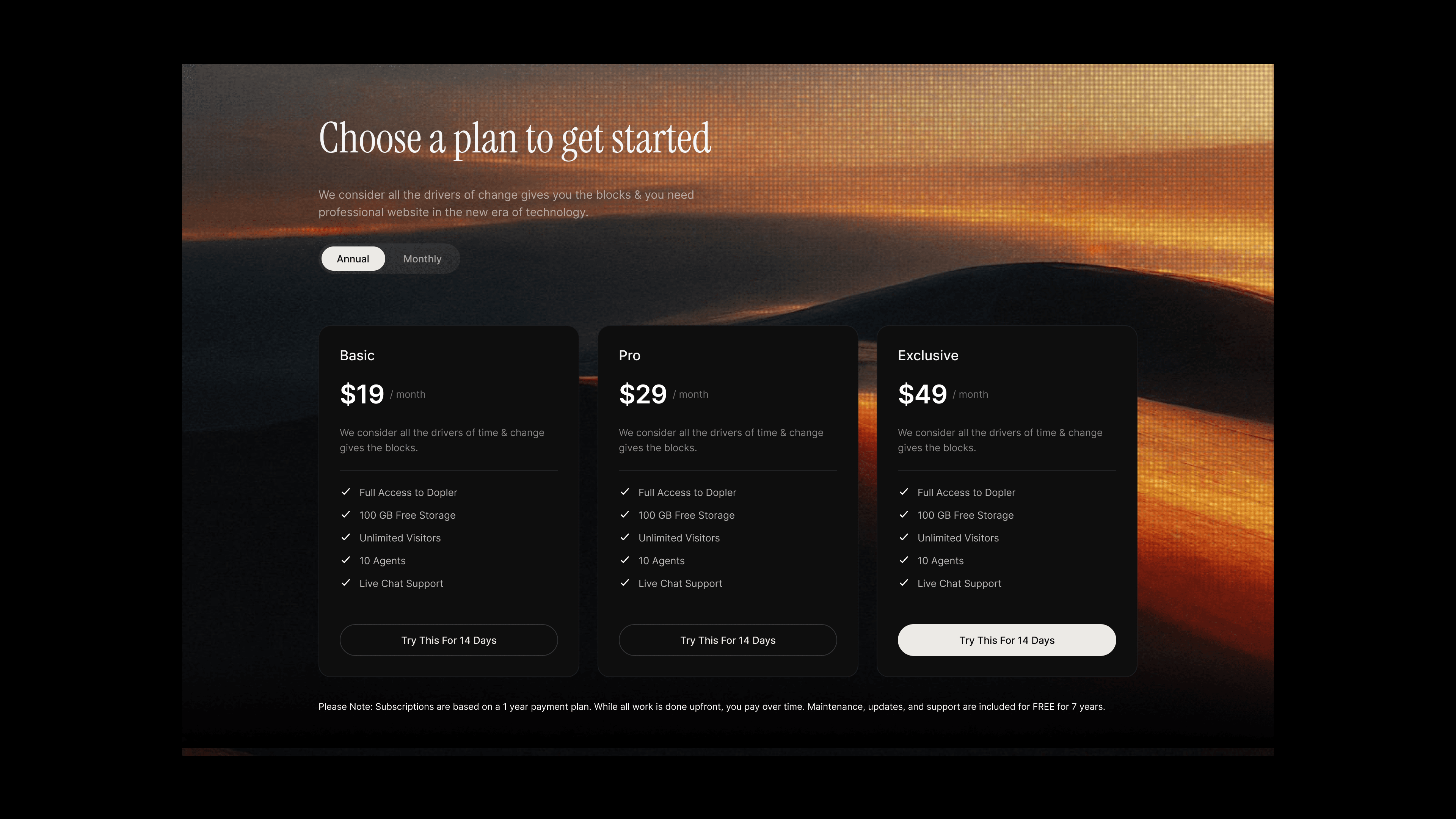 SERVIO service pricing plans
